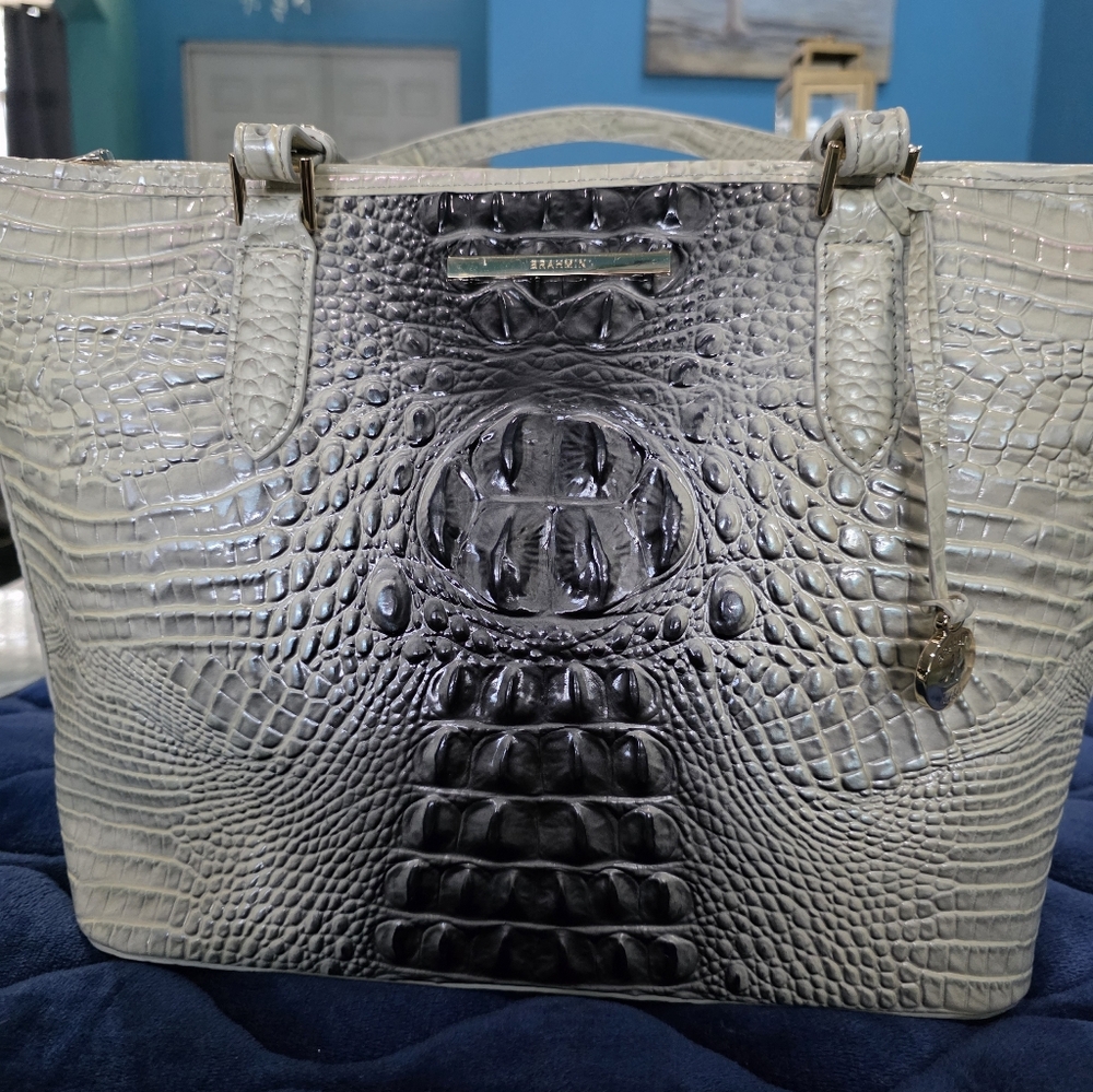 New Brahmin Asher Crocodile Embossed Tote